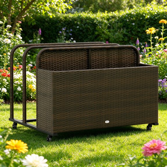 EDOEMSE Stylish PE Rattan Pool Float Storage Organizer with Wheels, Mixed Brown