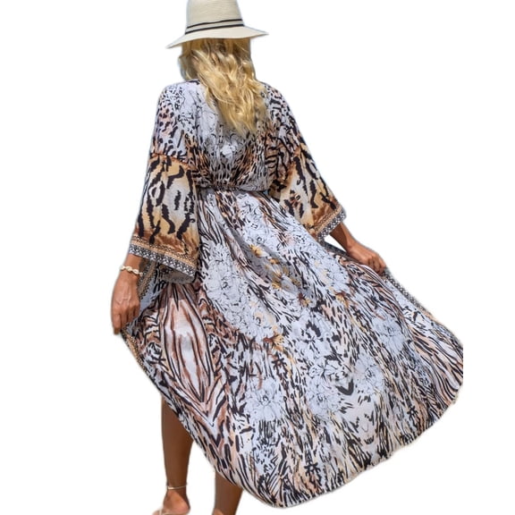 EDOLYNSA Cover-ups For Swimwear Women Kimono Long-Sleeve Onesies Beach Dresses For Wedding Guest