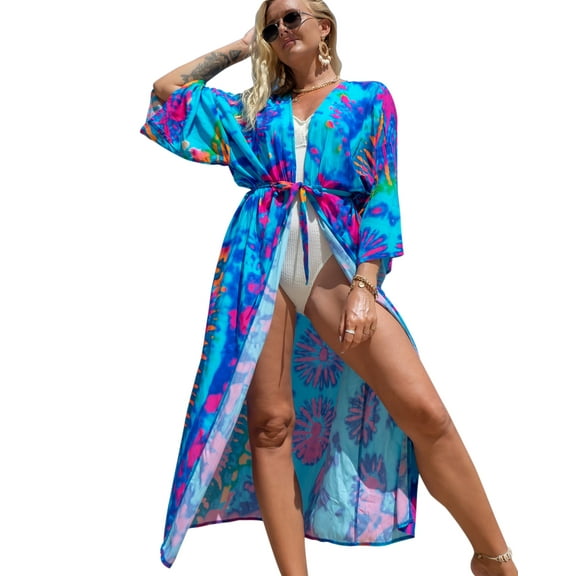 EDOLYNSA Cover-ups For Swimwear Women Kimono Long-Sleeve Onesies Beach Dresses For Wedding Guest