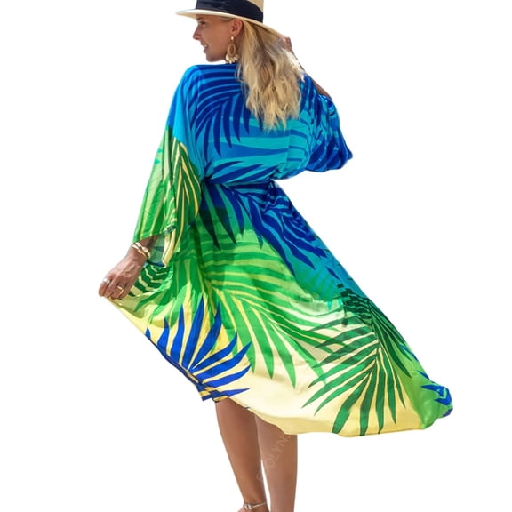 EDOLYNSA Cover-ups For Swimwear Women Kimono Long-Sleeve Onesies Beach Dresses For Wedding Guest