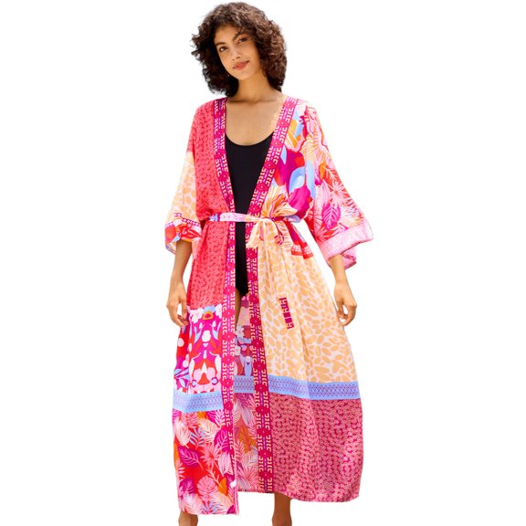 EDOLYNSA Cover-ups For Swimwear Women Kimono Long-Sleeve Onesies Beach Dresses For Wedding Guest