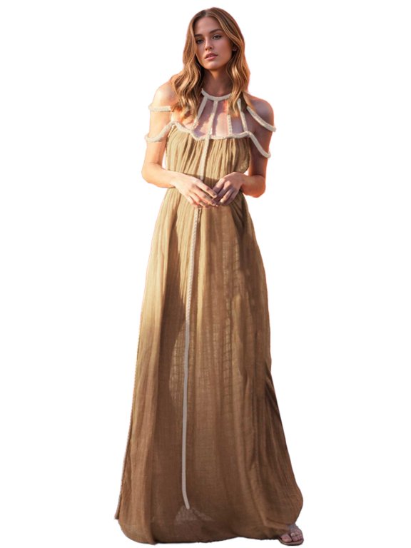 Halter Maxi Dresses for Women Summer Boho Sleeveless Beach Sum Dress A Line Flowy Vacation Outfits