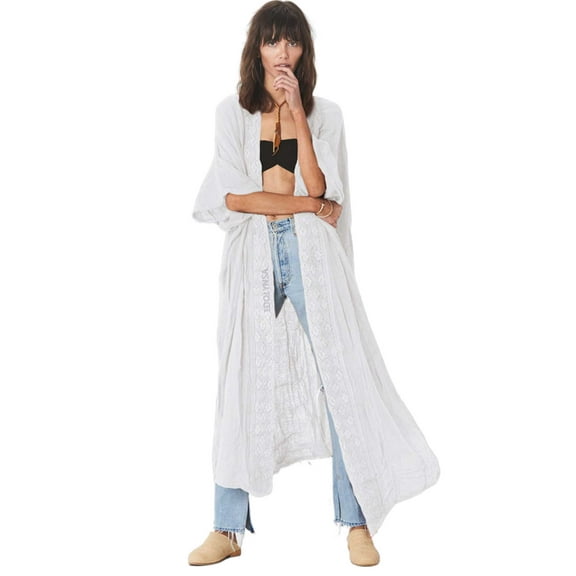 EDOLYNSA Hollow Out Cover-ups Sexy Summer Beach Kimono Dress Lace Tunic Women Beachwear Swimsuit Cover Up Robe de plage