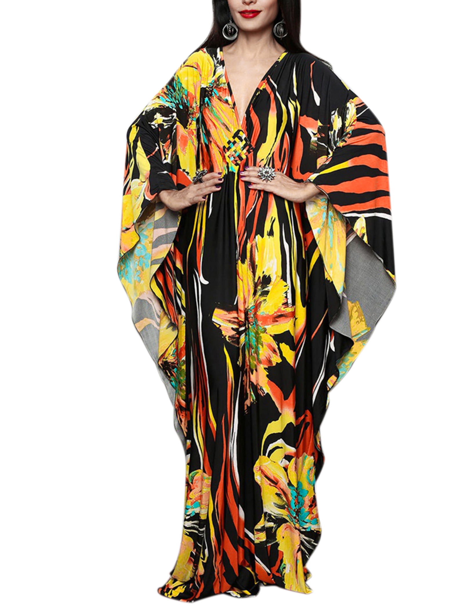 EDOLYNSA Maxi Kaftan Dresses for Women Moroccan Caftans With Batwing