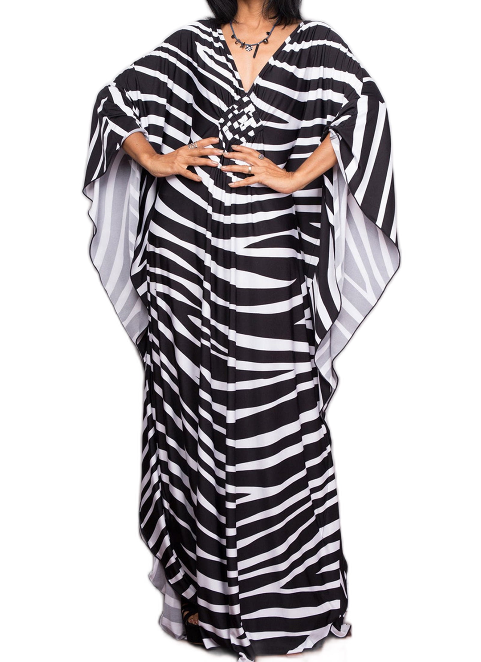 EDOLYNSA Maxi Kaftan Dresses for Women Moroccan Caftans With Batwing