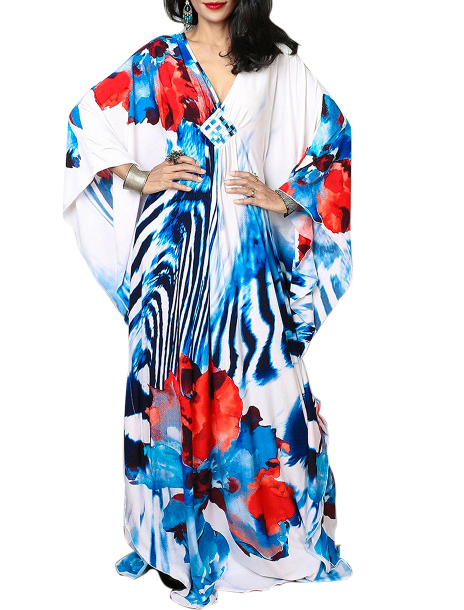 EDOLYNSA Maxi Kaftan Dresses for Women Moroccan Caftans With Batwing