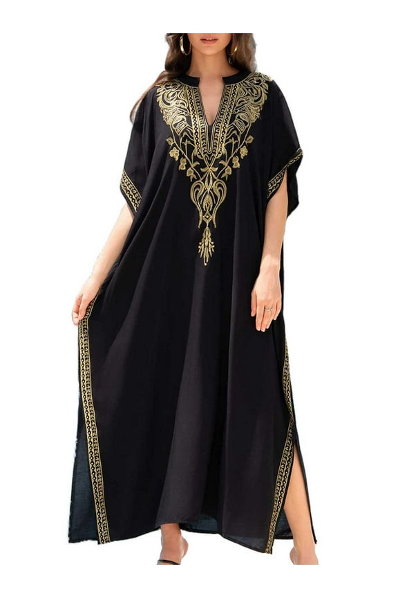Moroccan Kaftan Dresses for Women Plus Size Caftans Loungewear Embroidered Beach Kaftan Cover up mumu House Dress