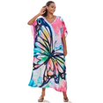 thumbnail image 1 of EDOLYNSA Plus Size Kaftan Dress V Neck Summer Maxi Dress Butterfly Printed Caftan Robe Cute Maternity Tunic, 1 of 8