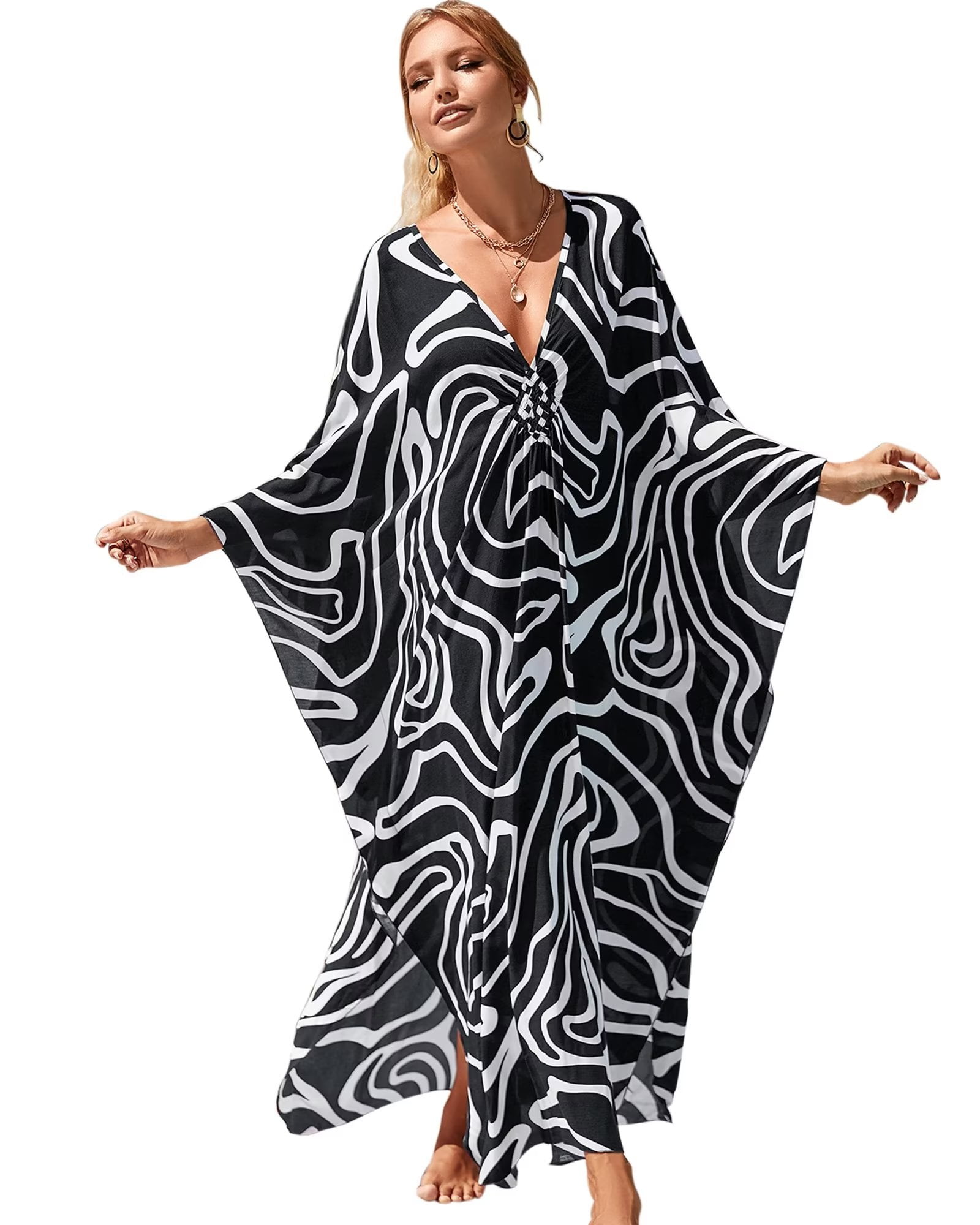 EDOLYNSA Plus Size Kaftan Dresses for Women Print Swimwear Cover up ...