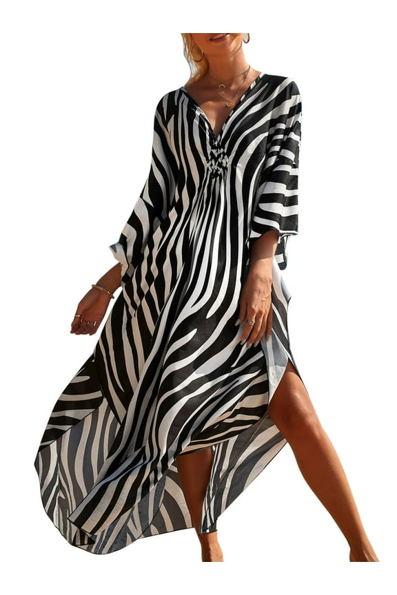 Plus Size Kaftans for Women Batwing Sleeve Bathing Suit Cover Up Elegant Beach Dresses Summer Outfit