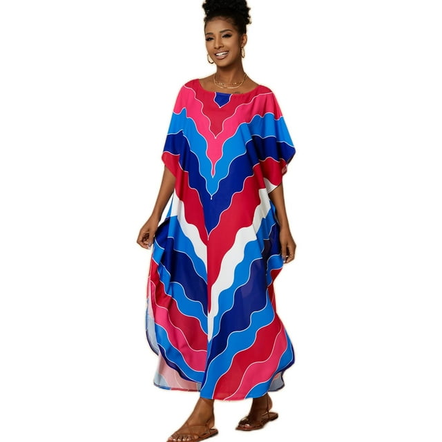 EDOLYNSA Rainbow Print Beach Dress for Women Plus Size Bathing Cover Up ...
