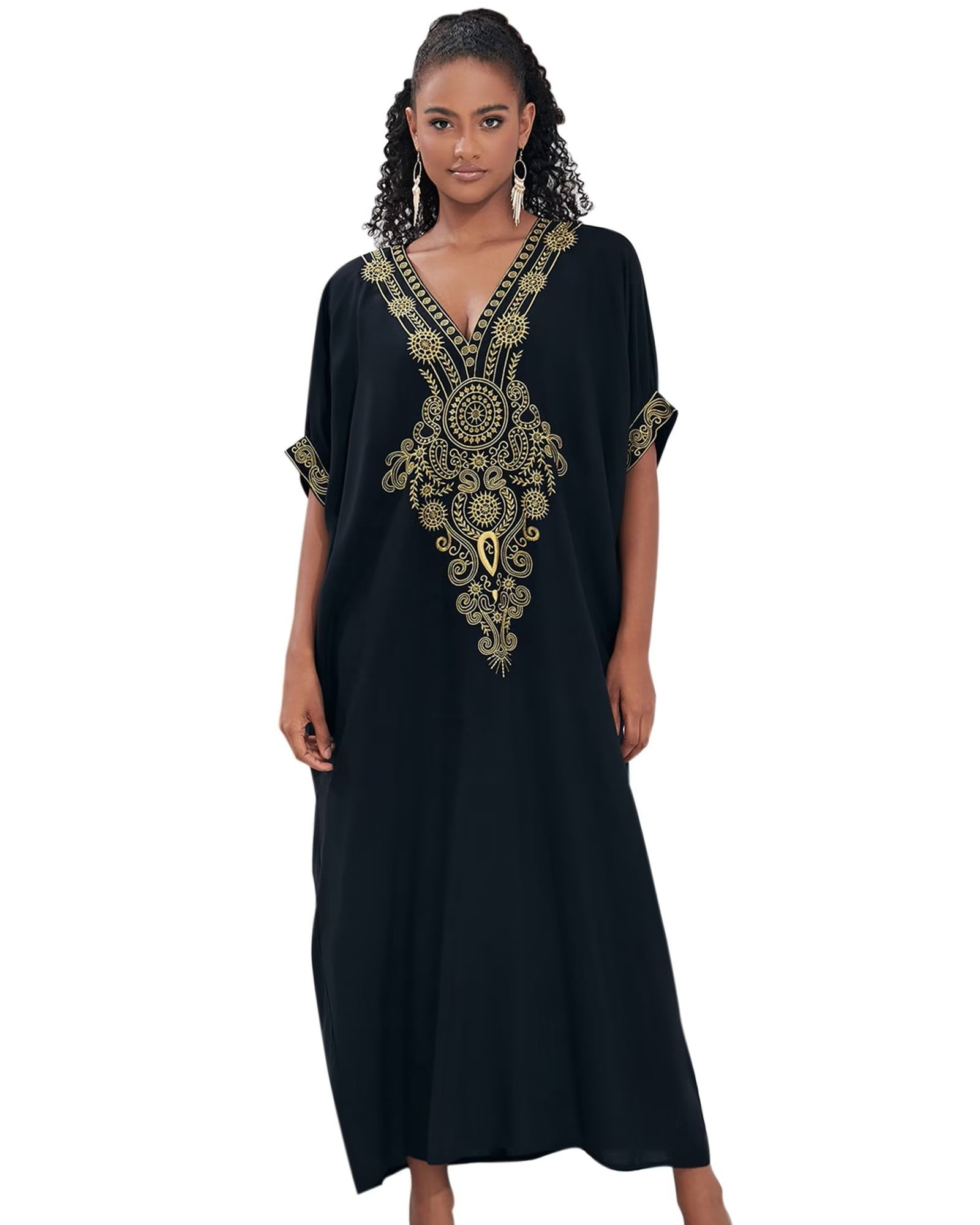 EDOLYNSA Women's Kaftan Cover-up Embroidered Beach Dresses Plus Size ...