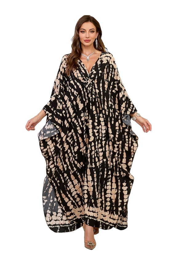 Women's Plus Size Kaftan Maxi Beach Dress Swimwear Cover up V Neck Caftan Loungewear Print Beachwear Vacation Outfit
