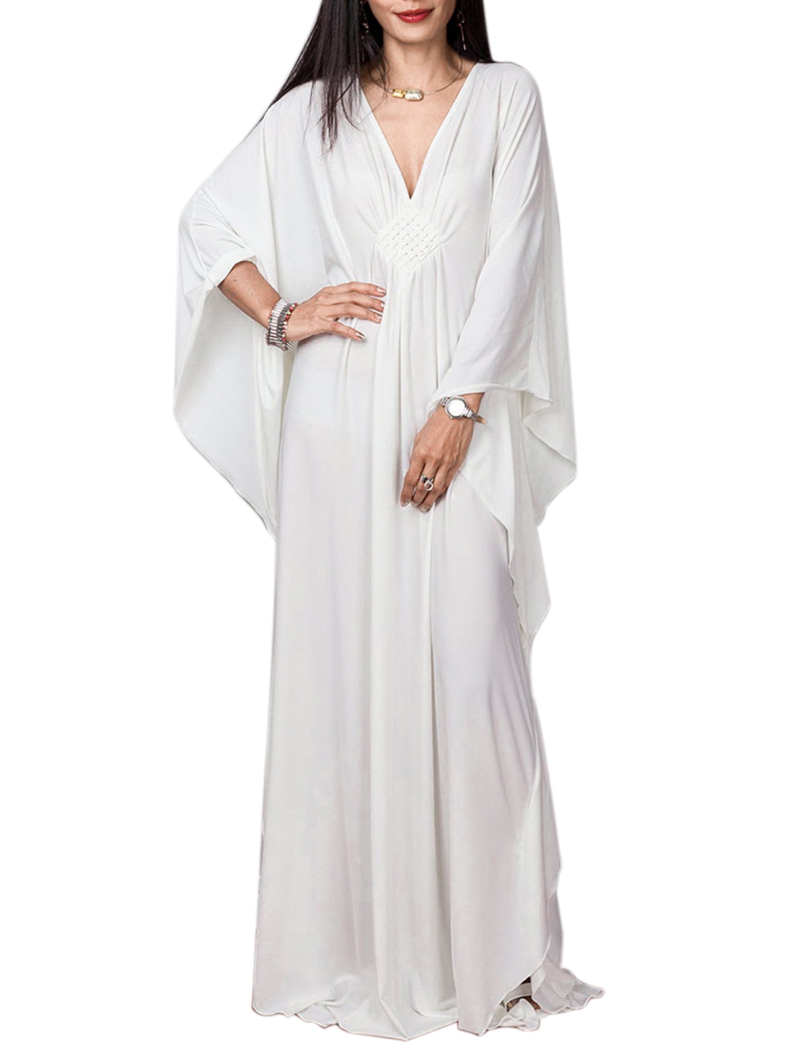 EDOLYNSA Womens White Kaftan Maxi Dress Loose Fit Malaysia | Ubuy