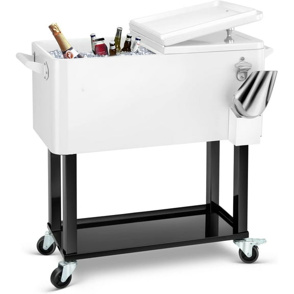 EDOSTORY 80 Quart Rolling Ice Chest Cooler Cart,Patio Backyard Party Drink Beverage Bar Stand Up Cooler Trolley with Ice Scoop