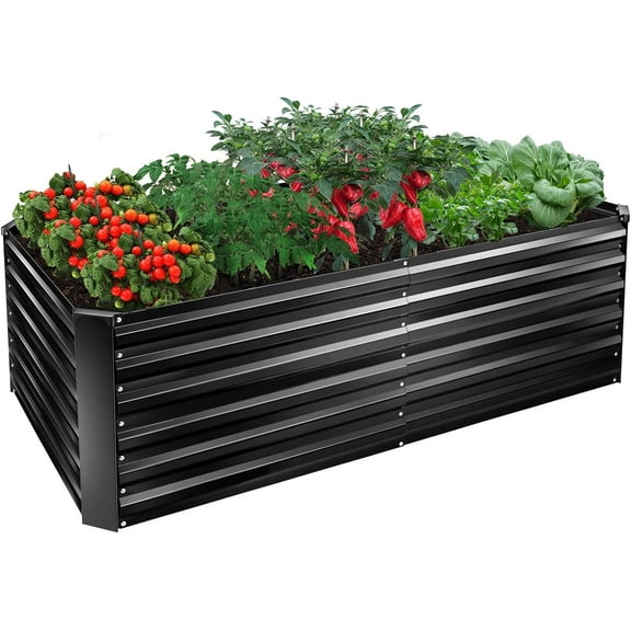 EDOSTORY Metal Raised Bed Garden Bed Kit, 6x3x2ft Tall Galvanized Planter Raised Garden Boxes Outdoor, Large Metal Raised Garden Beds for Flowers, Vegetables, Herbs