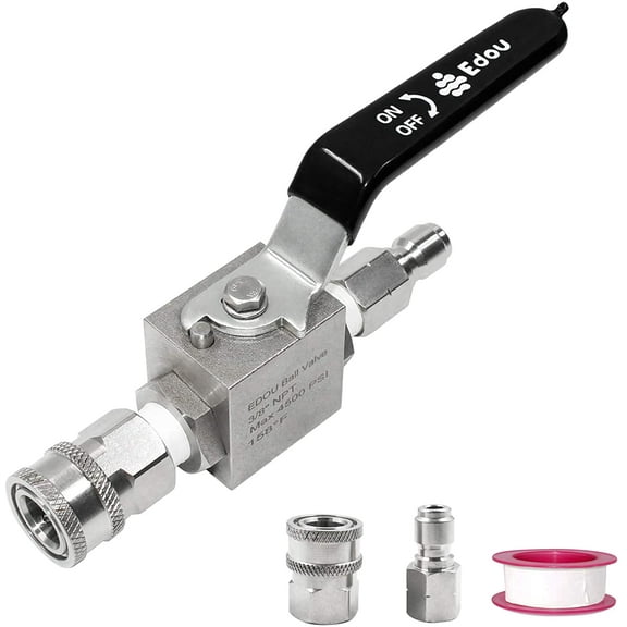 EDOU 4,500 PSI High Pressure Washer Ball Valve Kit 3/8" Male Plug X 3/8" Female Quick Connect for High Pressure Washer Hoses,Including Replacement Quick Connector and Teflon Tape