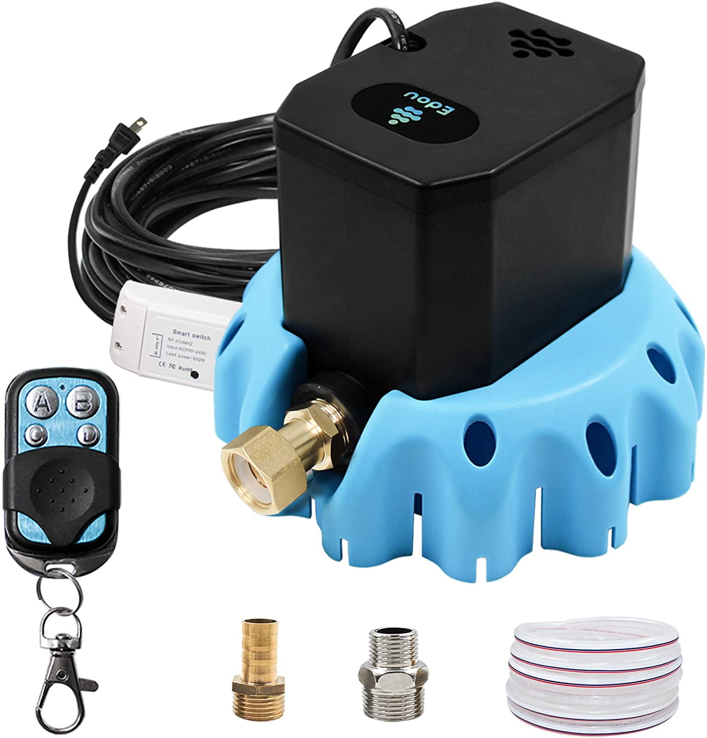 EDOU DIRECT Heavy Duty Pool Cover Pump | 1,200 GPH | 75 W | 16' Hose \u0026 3 Adapters | Pack 1