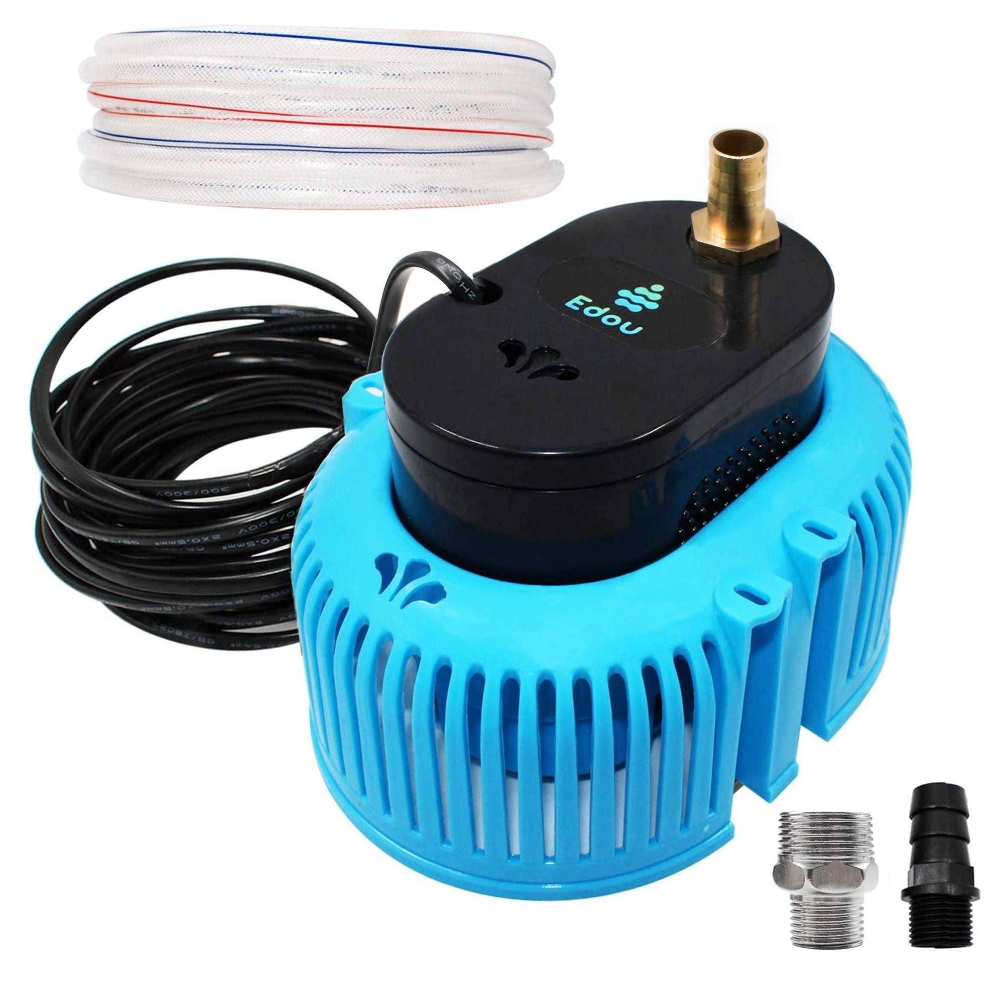 EDOU DIRECT Heavy-Duty Submersible Pool Cover Pump - 850 GPH Max Flow - 75 W - Includes 16' Hose, 2 Adapters