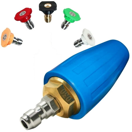 EDOU DIRECT Rotating Jet Nozzle for Pressure Washer | 1/4" Quick Connect | 5,000 PSI Max Working Pressure | Includes: Spray Nozzle Tips 5-Pack Multiple Degrees (0°/15°/25°/40°/Soap)