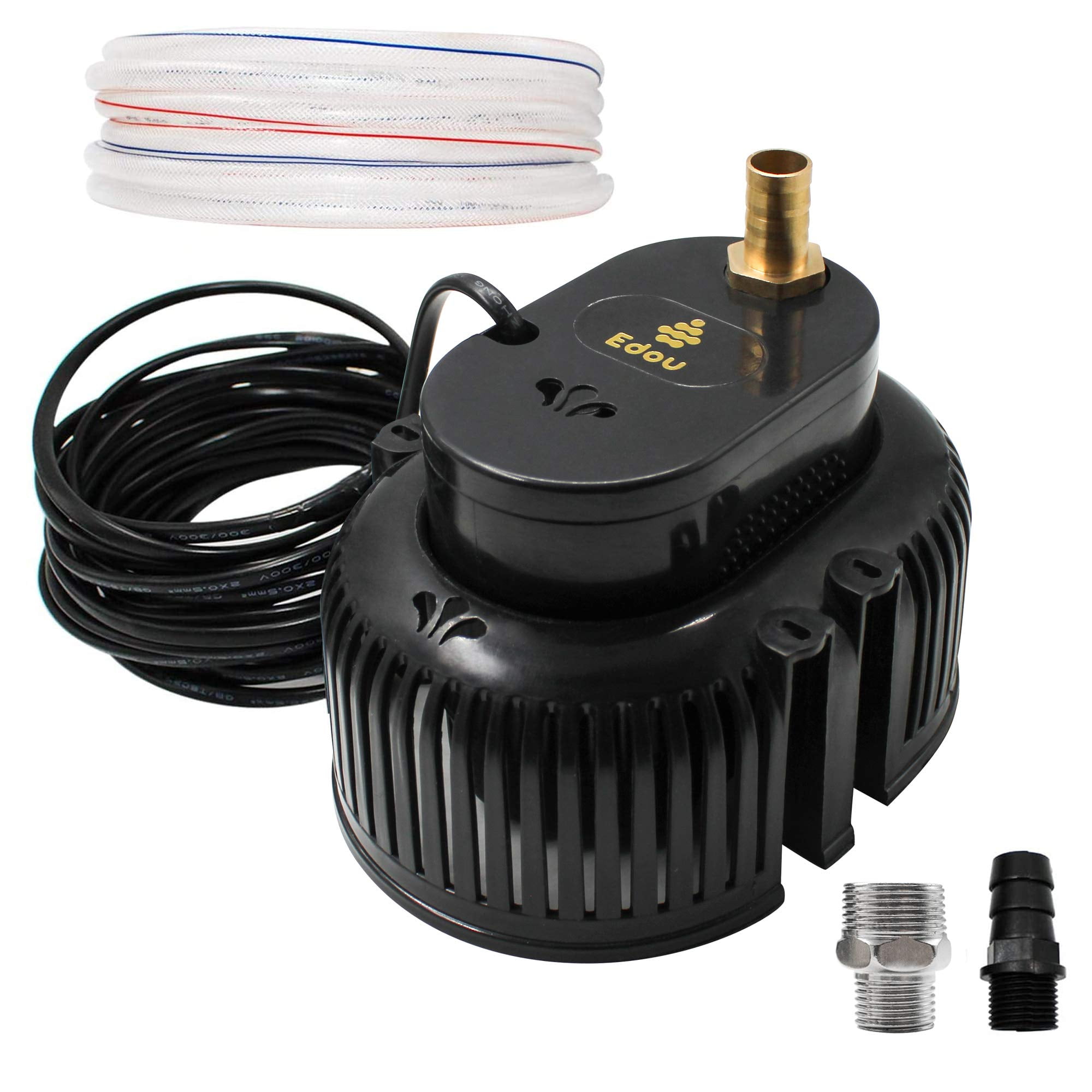 EDOU DIRECT Submersible Pool Cover Pump Black Edition Heavy Duty 850 GPH  Max Flow 75W Includes 16' Hose  Adapters Ideal for Above Ground   Inground Pools.
