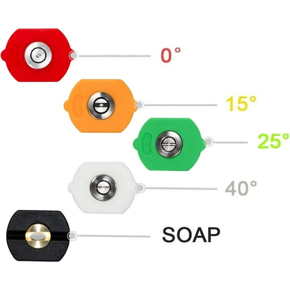 EDOU Pressure Washer Spray Nozzle Tips 1/4''Quick Connector,4000 PSI 3.0 GPM,5-Pack Multiple Degrees(0、15、25、40 Degrees,Soap)