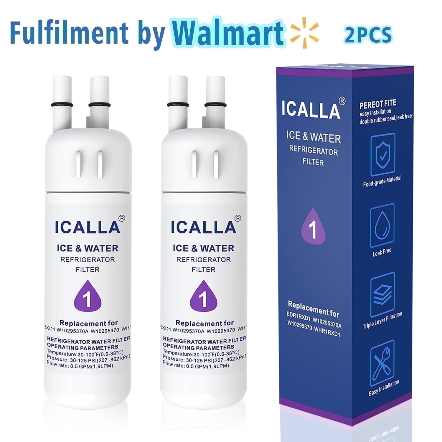 EDR1RXD1 Water Filter 1 Compatible with W10295370A W10295370 EDR1RXD1B 46-9081 46-9930 P5WB2L P8RFWB2L P8WB2L P4RFWB EDRD101G1W, 2-Pack