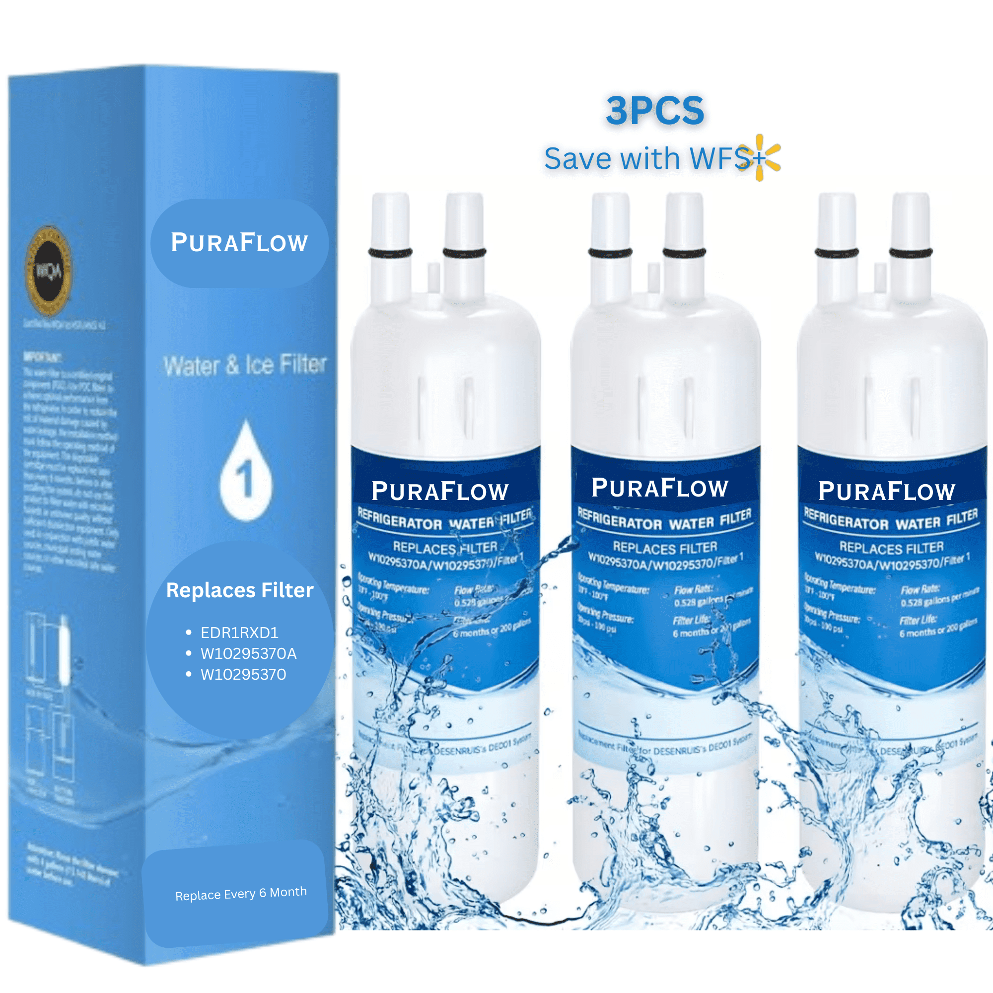 EDR1RXD1 Water Filter 1 Compatible with W10295370A W10295370 EDR1RXD1B 46-9081 46-9930 P5WB2L P8RFWB2L P8WB2L P4RFWB EDRD101G1W, 3-Pack