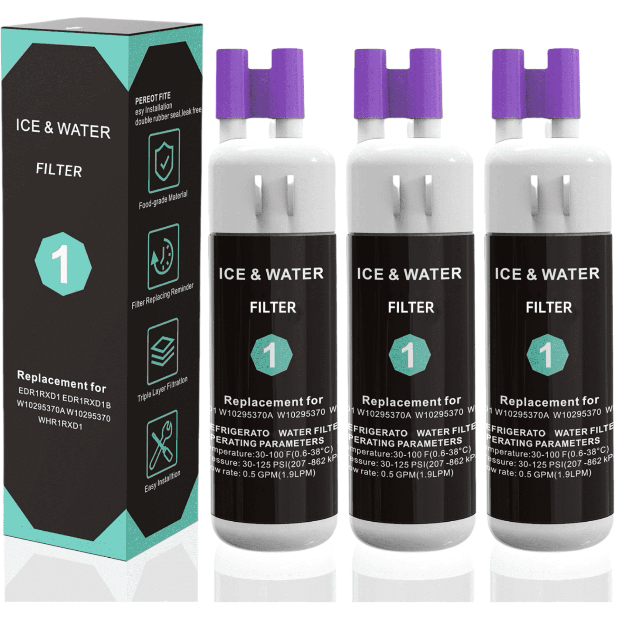 EDR1RXD1 Water Filter 1 Compatible with WHR1RXD1,W10295370A,9081,9930,469081,EDRIRXD1B,3 Pack