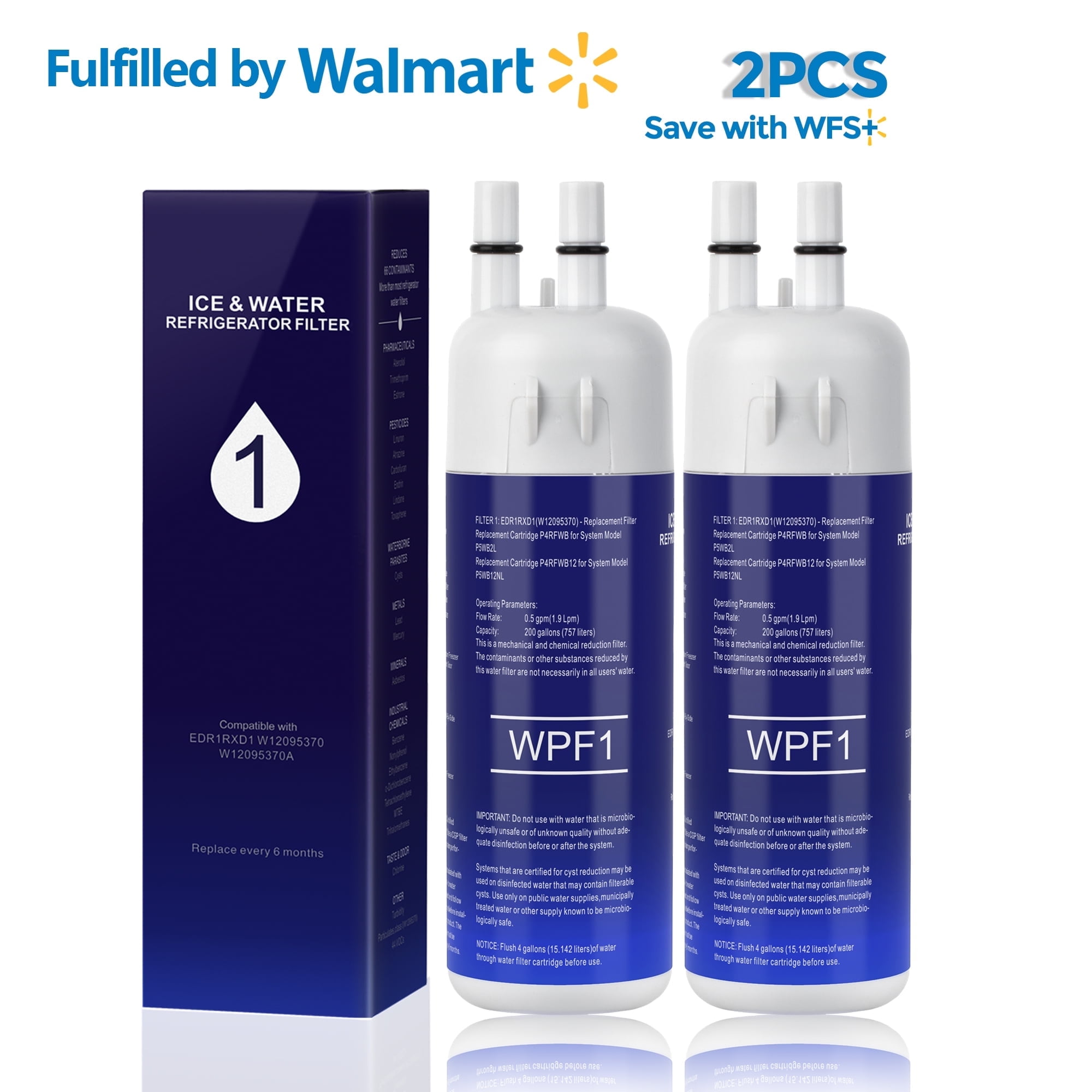 EDR1RXD1 Water Filter Replacement 1 Compatible with W10295370A W10295370 EDRIRXD1B 9081 46-9081 469081 46-9930 469930 9930 P5WB2L P8RFWB2L P8WB2L P4RFWB P5WB12NL and EDRD101G1W, 2-Pack