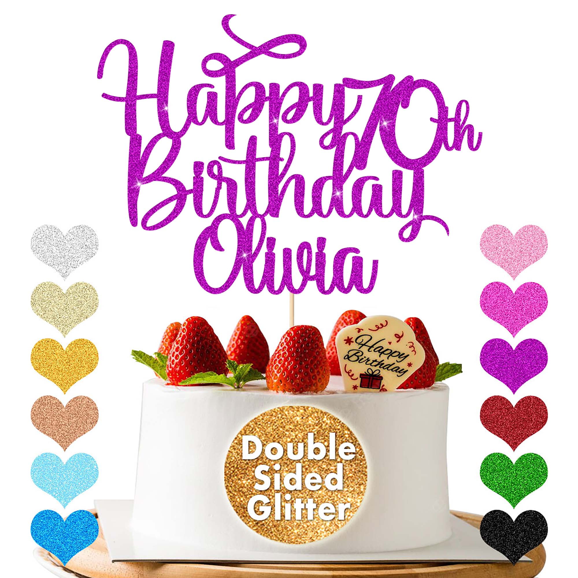 EDSG Personalised Happy Birthday Cake Topper Custom Party Decoration With Any Name Any Age Multicolour Glitter Cake Topper 13th 16th 18th 21st 30th...