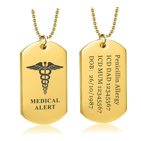 EDSG Personalized Medical Alert Dog Tag Necklace, Stainless Steel, 24 in (Men's)