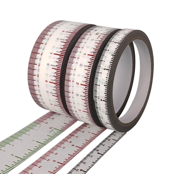EDSRDRUS 3 Rolls Ruler Tape 1/2, 1, 1-1/2 Inch Repeating 12inch No Gap Color Imprint, Residue Masking Measure for Painting, Woodworking, Sewing & DIY(White)