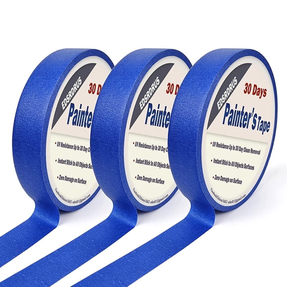 EDSRDRUS Blue Painter's Tape 0.95 inch x 60 Yards, 3 Rolls Multi-Surfaces Masking Tape, Sharp Lines, 30 Day Clean Release, Wall Painting Tape for House Decoration