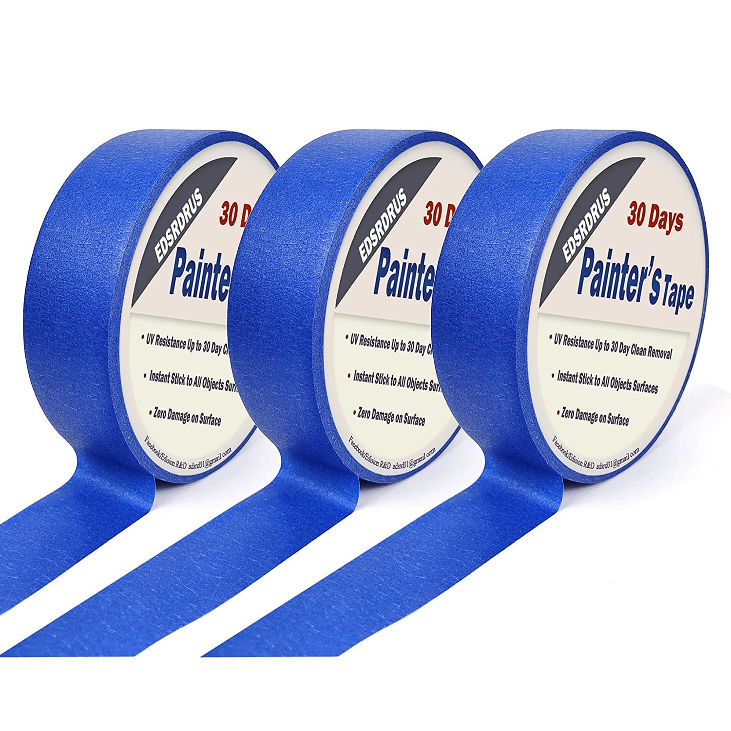 EDSRDRUS Blue Painter's Tape 1.42 inch x 60 Yards, 3 Rolls Multi ...