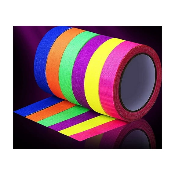 EDSRDRUS Heavy Duty Black Light Tape Blacklight Tape 6 Bright Fluorescent Colors 1/2, 1, 2 inch Width Stage Tape Super Bright for Birthday Glow Party Stage