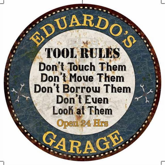 EDUARDO'S Garage Rules 12" Round Metal Sign Garage Wall Décor 100140015394