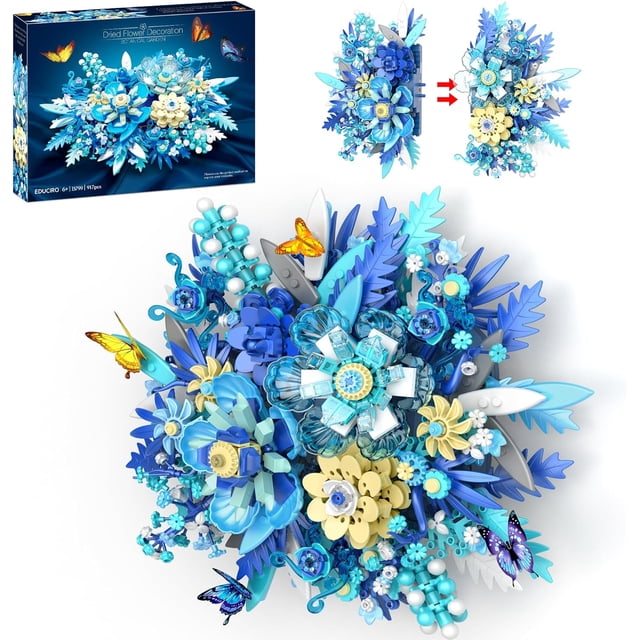 Botanical Flower Building Blocks Set - 798 Pcs Floral Art Kit For Adults & Kids, Wall Decor Or Home Ornament