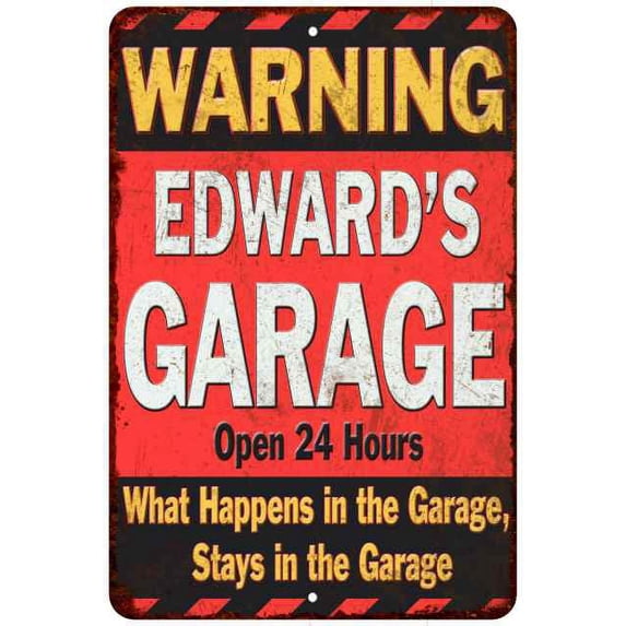 EDWARD'S Garage Warning Man Cave Wall Decor 8x12 Metal Sign 108120030022