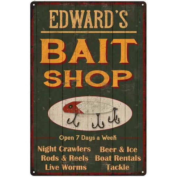 EDWARD'S Green Bait Shop Man Cave 8 x 12 High Gloss Metal 208120027022