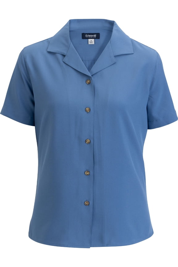 EDWARDS CAMP COLLAR LADIES SHIRT, RIVIERA BLUE, L