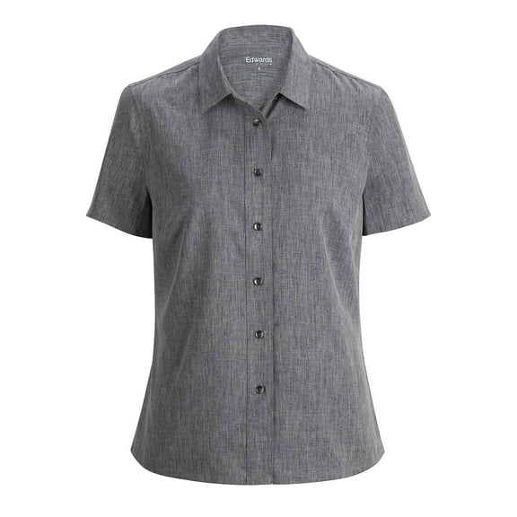 EDWARDS MELANGE LADIES CAMP SHIRT, BLACK HEATHER, S