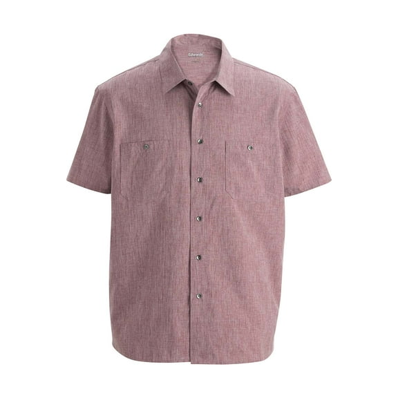 EDWARDS MELANGE MENS CAMP SHIRT, BURGUNDY HEATHER, S