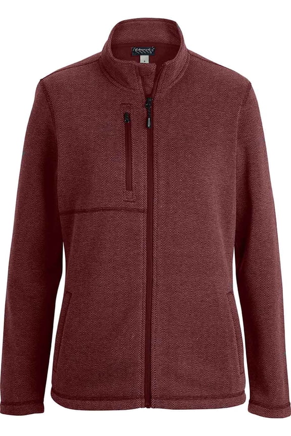 EDWARDS WOMENS SWEATER KNIT JACKET, BURGUNDY HERRINGBONE, L