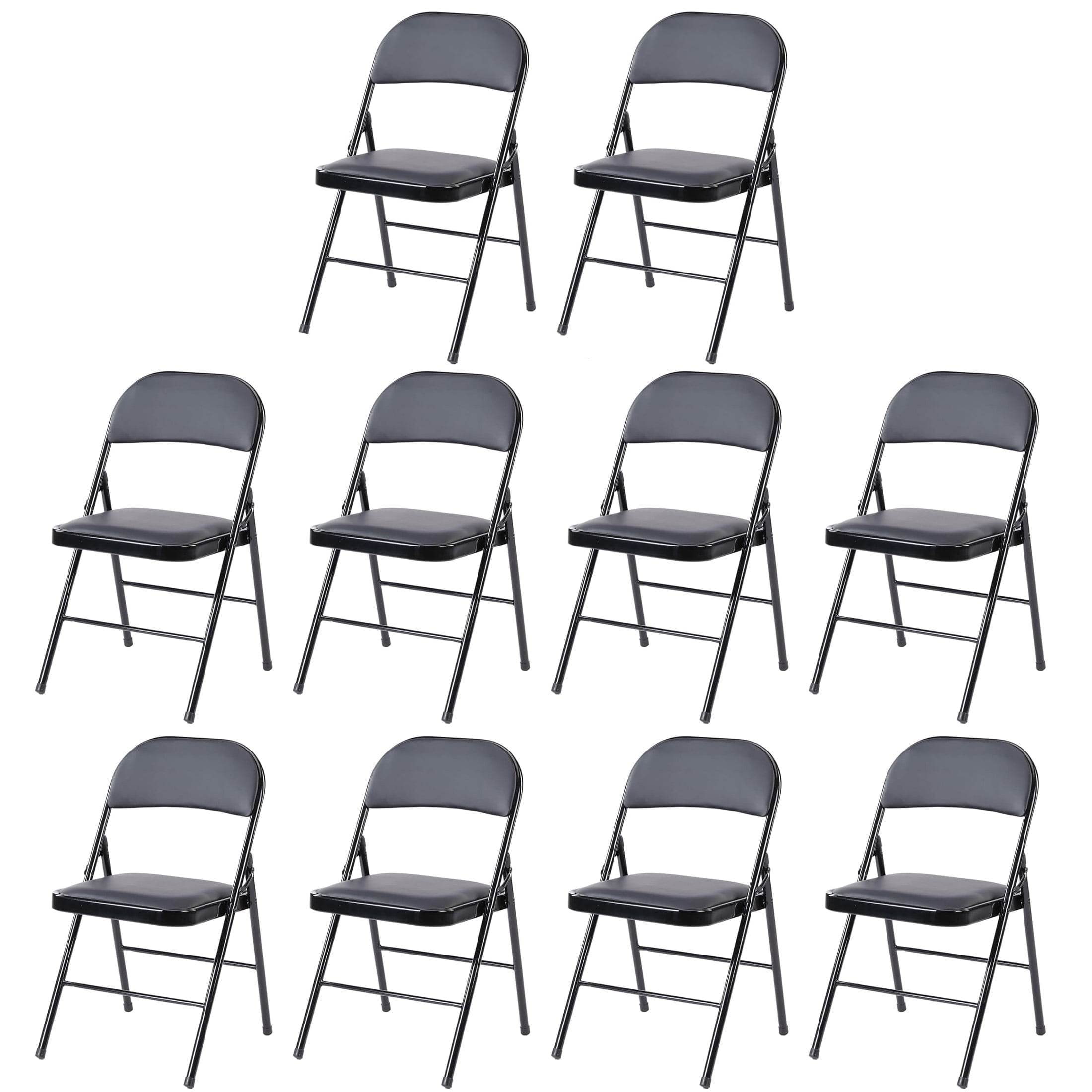 EDX 10 Pack Folding Chair with Sturdy Metal Frame, High-Density Padding, and Water-Resistant PU Leather - Ideal for Meetings, Gatherings, and Events, Black