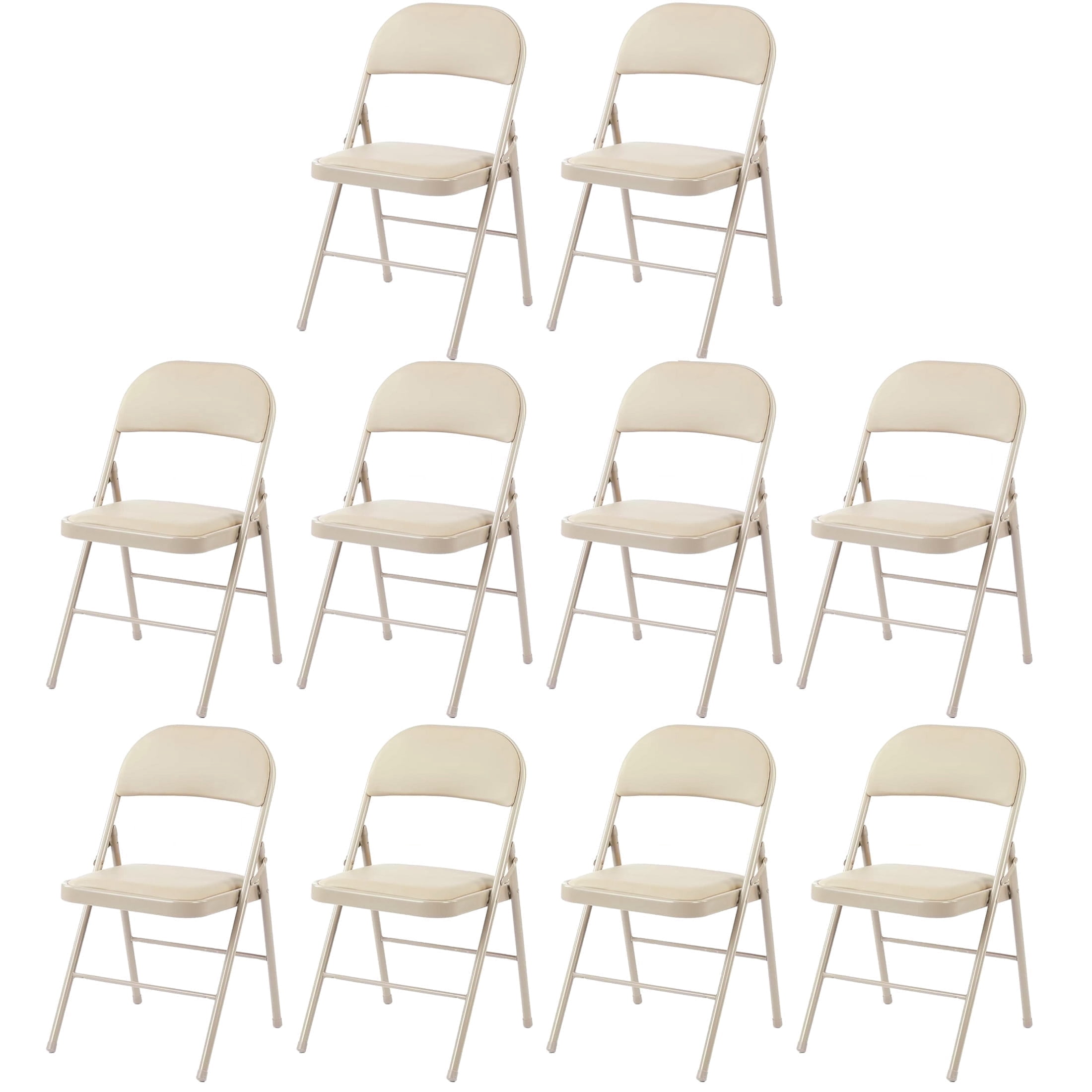 EDX 10 Pack Folding Chair with Sturdy Metal Frame, High-Density Padding, and Water-Resistant PU Leather - Ideal for Meetings, Gatherings, and Events, Khaki