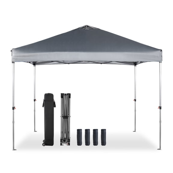 EDX 10ft x 10ft Pop Up Outdoor Canopy, One Push Setup Foldable Tent, Adjustable Height,Outdoor Sun/Rain Shade for Beach/Camping,Gray