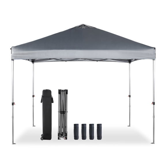 EDX 10ft x 10ft Pop Up Outdoor Canopy, One Push Setup Foldable Tent, Adjustable Height, Outdoor Sun/Rain Shade for Beach/Camping, Gray