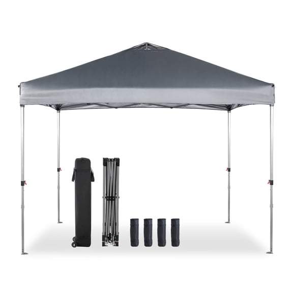 EDX 10ft x 10ft Pop Up Outdoor Canopy, One Push Setup Foldable Tent, Adjustable Height, Outdoor Sun/Rain Shade for Beach/Camping, Gray