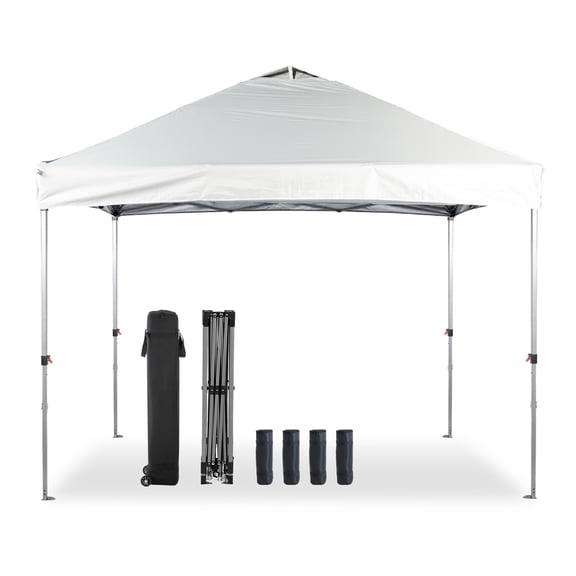 EDX 10ft x 10ft Pop Up Outdoor Canopy, One Push Setup Foldable Tent, Adjustable Height,Outdoor Sun/Rain Shade for Beach/Camping,White